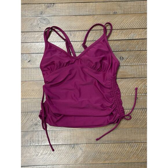 Athleta Shirred Tankini Raspberry Ruched Sides Wired Bra Swim - Women’s 32 D/DD - Picture 3 of 7